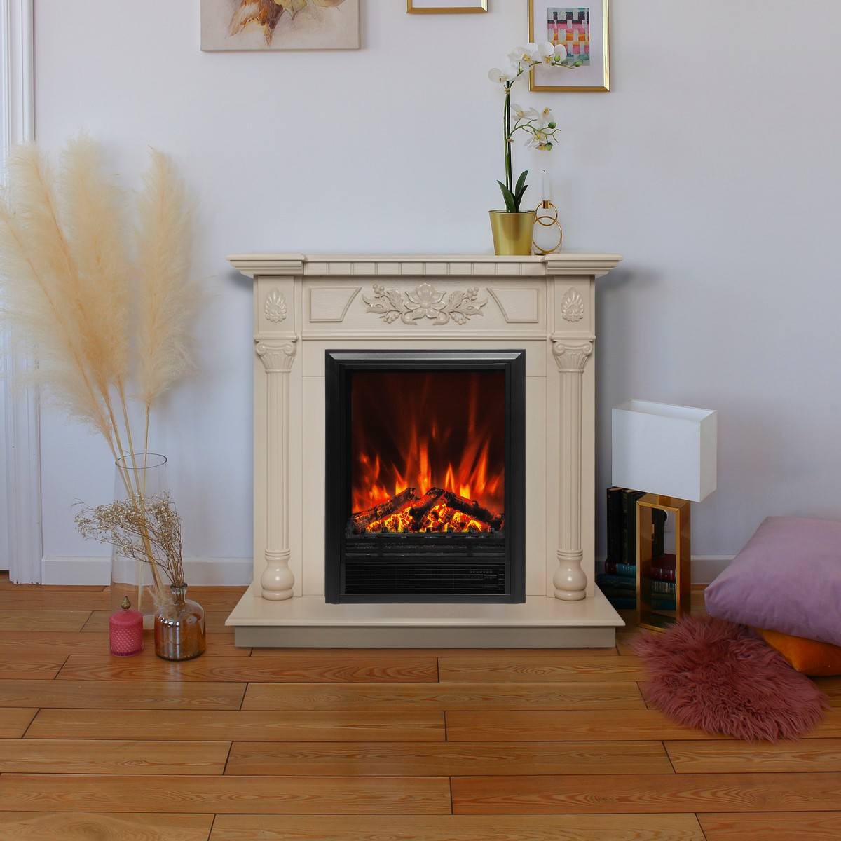 Электрокамин RealFlame Dacota WT белый дуб с очагом Eugene