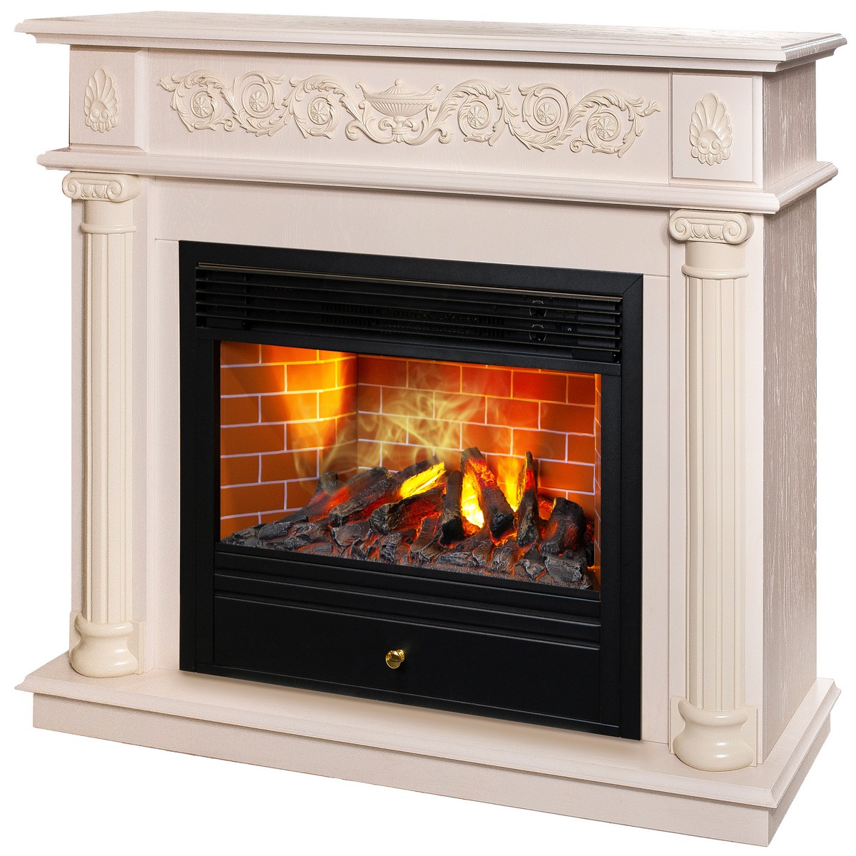 Электрокамин RealFlame Attica WT айвори с очагом 3D Novara