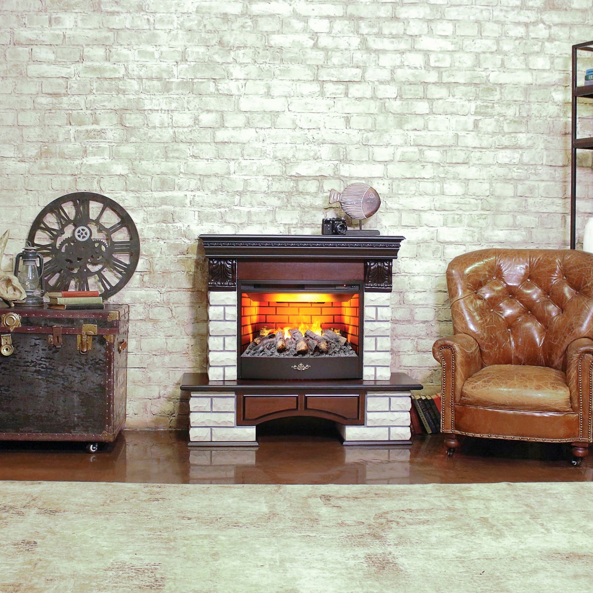 Электрокамин RealFlame Country Lux Rock AO античный дуб с очагом 3D Firestar 25,5
