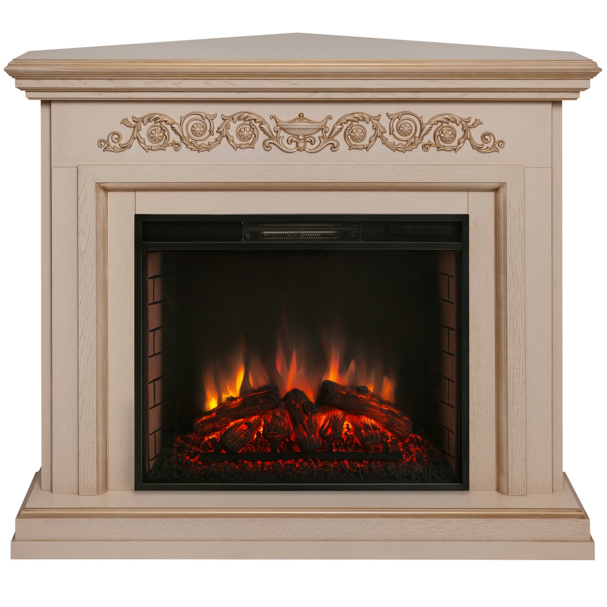 Электрокамин RealFlame Leticia Corner 26 WT белый дуб с золотой патиной с очагом Epsilon 26 S IR
