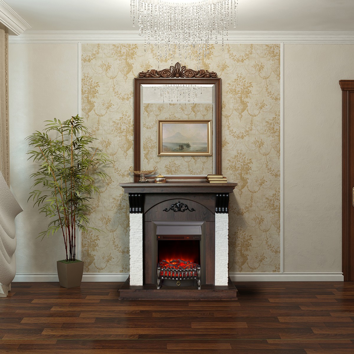 Электрокамин RealFlame Corfino NT орех с очагом Fobos Lux Black