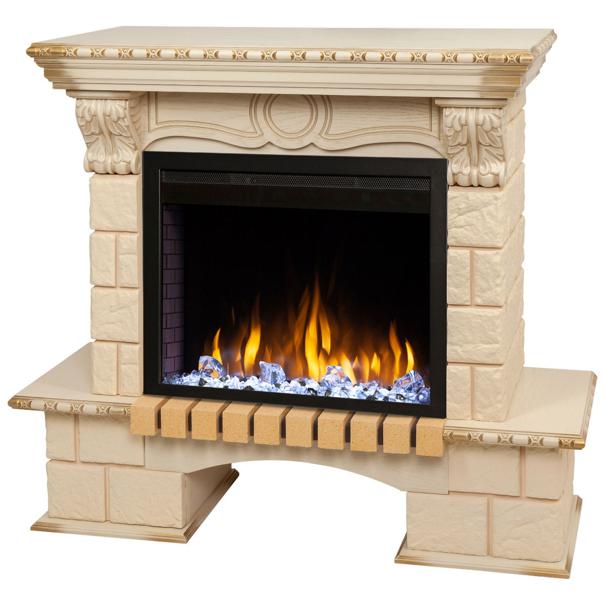 Электрокамин RealFlame Bolero WT белый дуб с золотой патиной с очагом Saphir 25,5