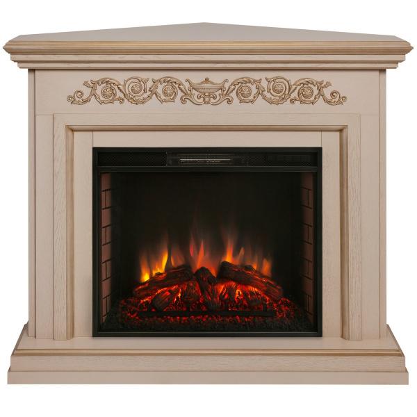 Электрокамин RealFlame Leticia Corner 26 WT белый дуб с золотой патиной с очагом Epsilon 26 S IR