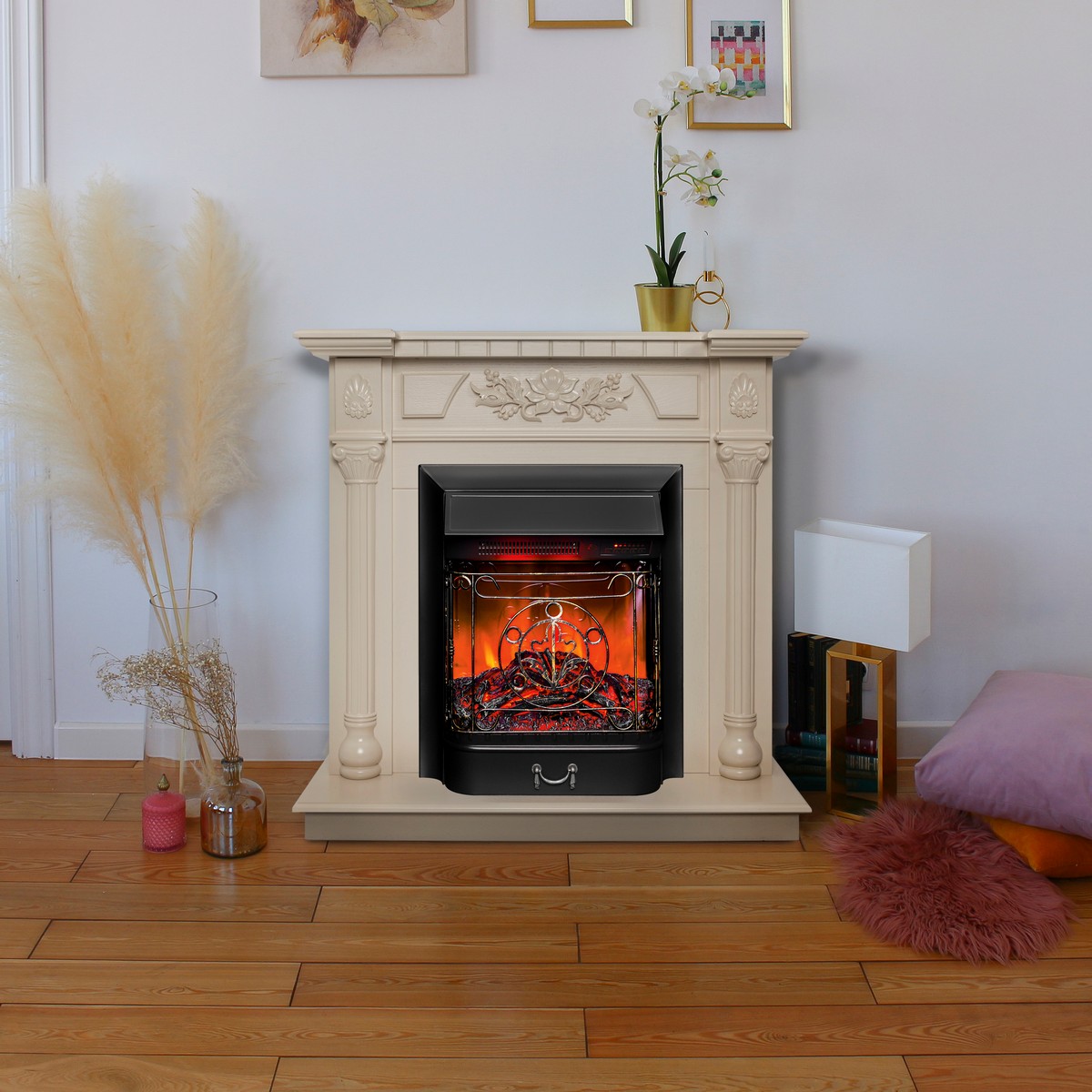 Электрокамин RealFlame Dacota WT белый дуб с очагом Majestic Lux Black RC