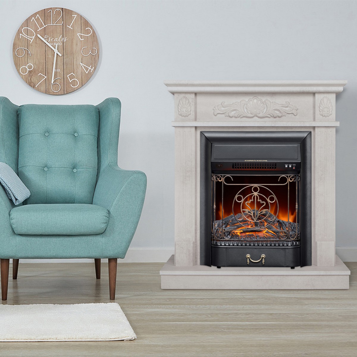 Электрокамин RealFlame Adelaida WT белый камень с очагом Majestic Lux Black