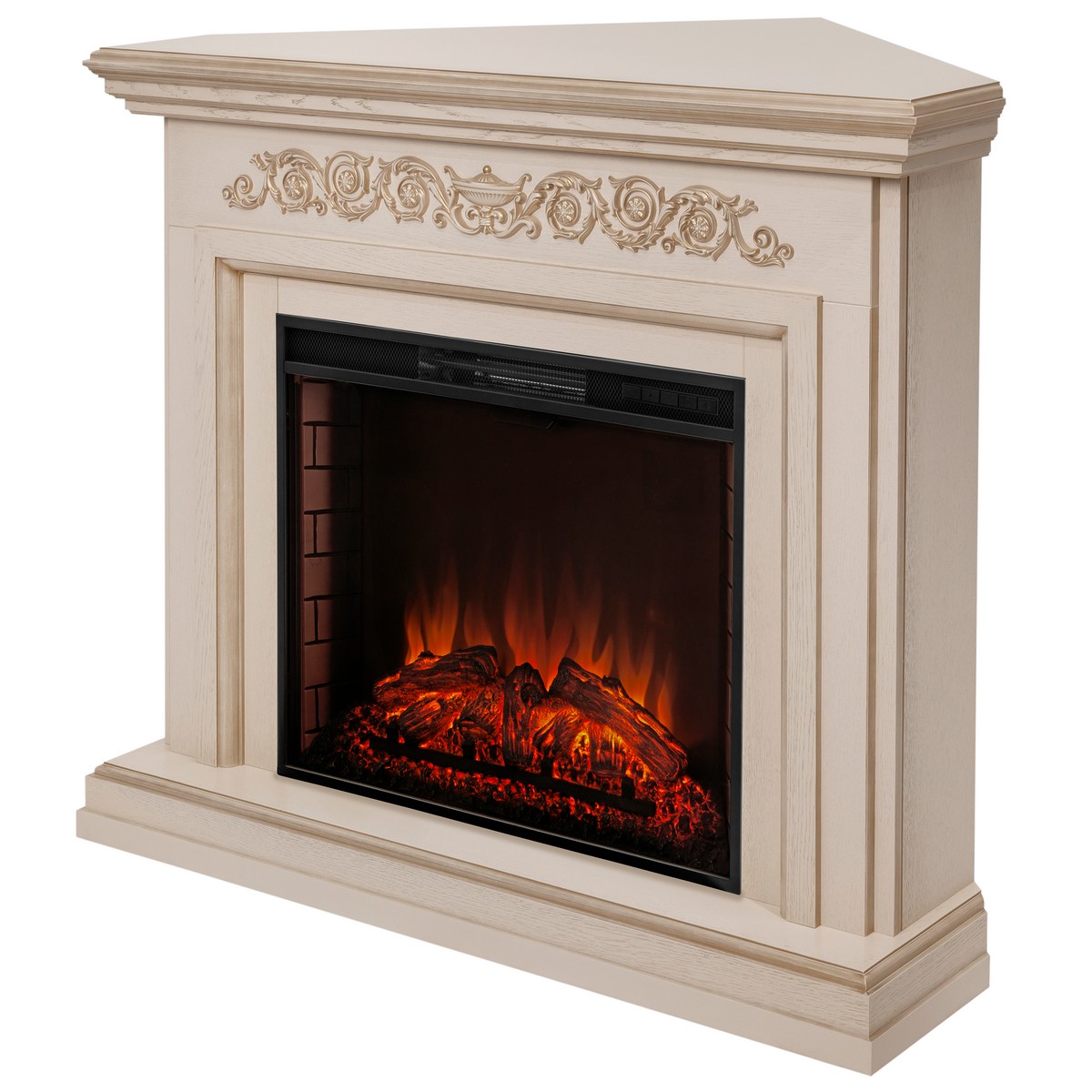 Электрокамин RealFlame Leticia Corner 26 WT белый дуб с золотой патиной с очагом Epsilon 26 S IR