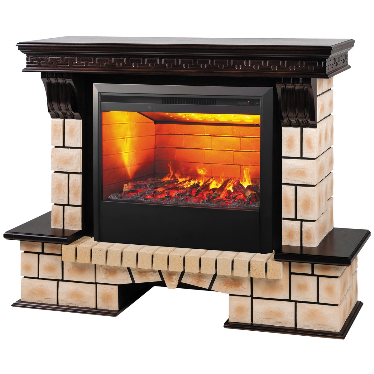 Электрокамин RealFlame Stone Brick AO античный дуб с очагом 3D Helios 26
