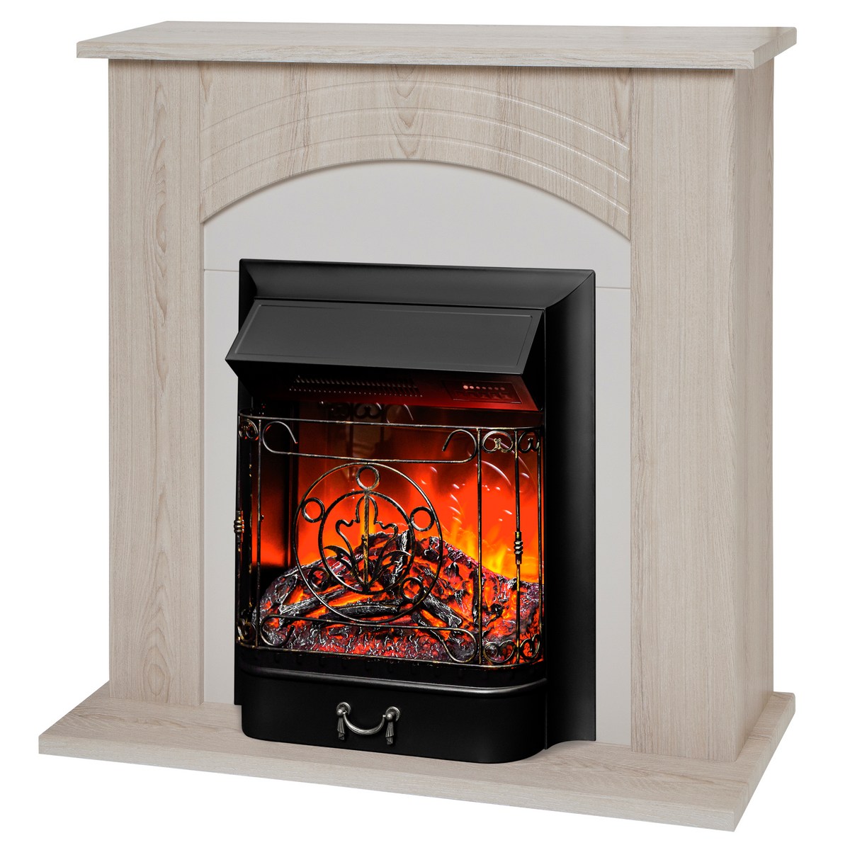 Электрокамин RealFlame Hanna STD LO светлый дуб с очагом Majestic Lux Black RC